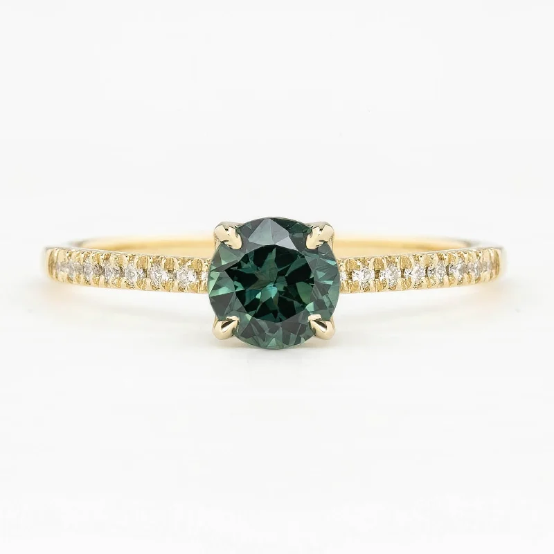 Tiny dot engagement rings-Maria Ring 0.80ct Green Queensland Round Sapphire Ring, 14k Yellow Gold (One of a kind)