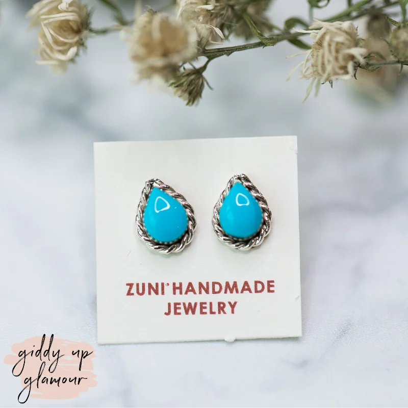 Fine triangle earrings-Zuni | Zuni Handmade Teardrop Stud Earrings in Turquoise