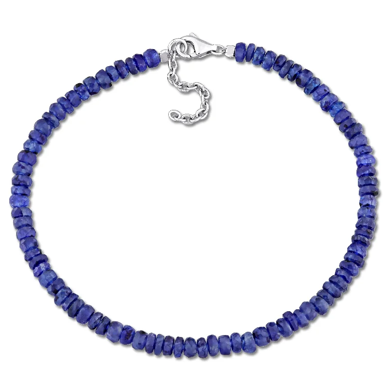 Light clay bangles-Miadora 11 1/2ct TGW Fancy Blue Sapphire Beaded Bracelet in Sterling Silver Clasp-725+1 in