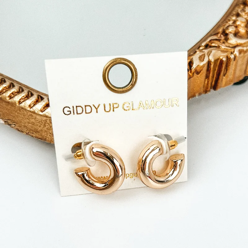 Tiny heart earrings-Gold Tone Thick Hoop Huggie Earrings