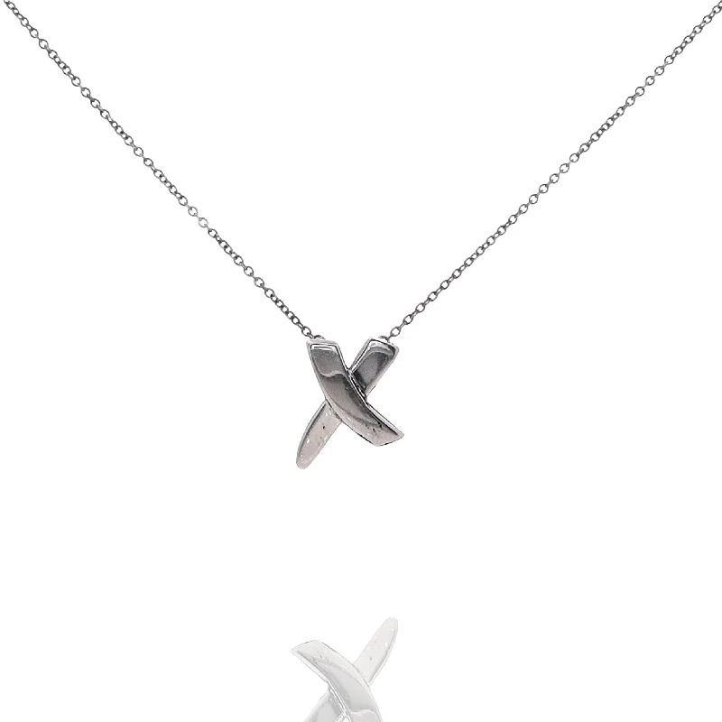 Bali style necklaces-Estate Tiffany & Co Graffiti Collection Sterling Silver "X" Pendant Necklace