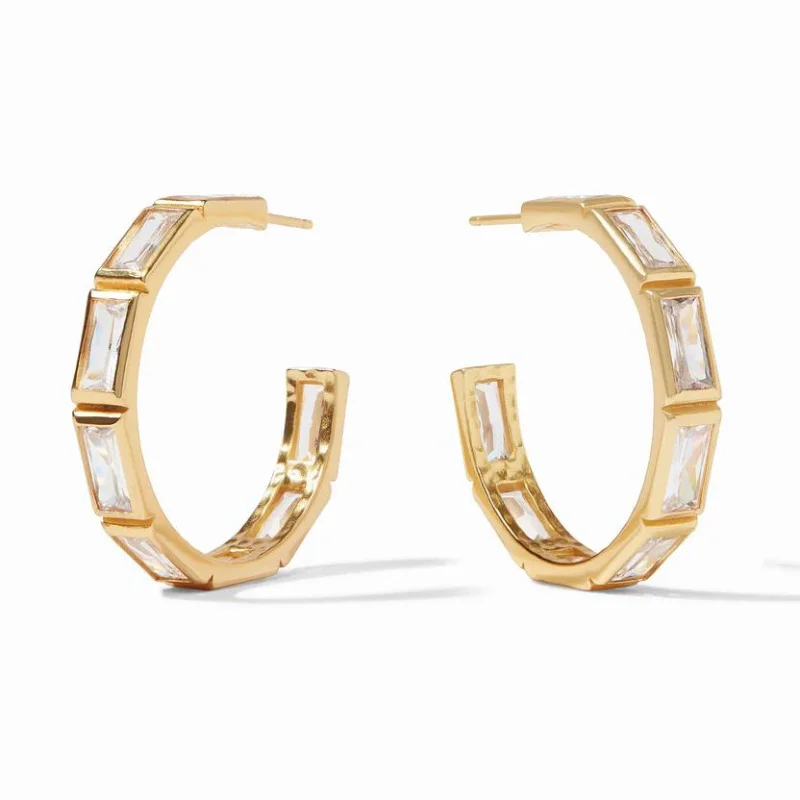 Zodiac charm earrings-Julie Vos | Antonia Large Hoop Earrings with CZ Crystals in Gold