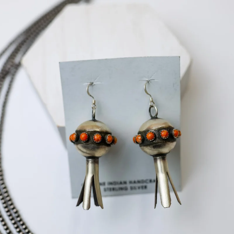 Spinel stud earrings-Monica Smith | Navajo Handmade Sterling Silver Blossom Earrings with Orange Spiny Oyster