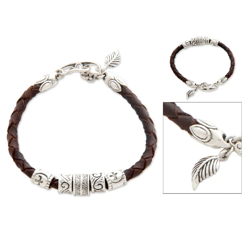 Crystal-twisted bangles-Handmade Sterling Silver 'Angel of Nature' Leather Bracelet (Indonesia)