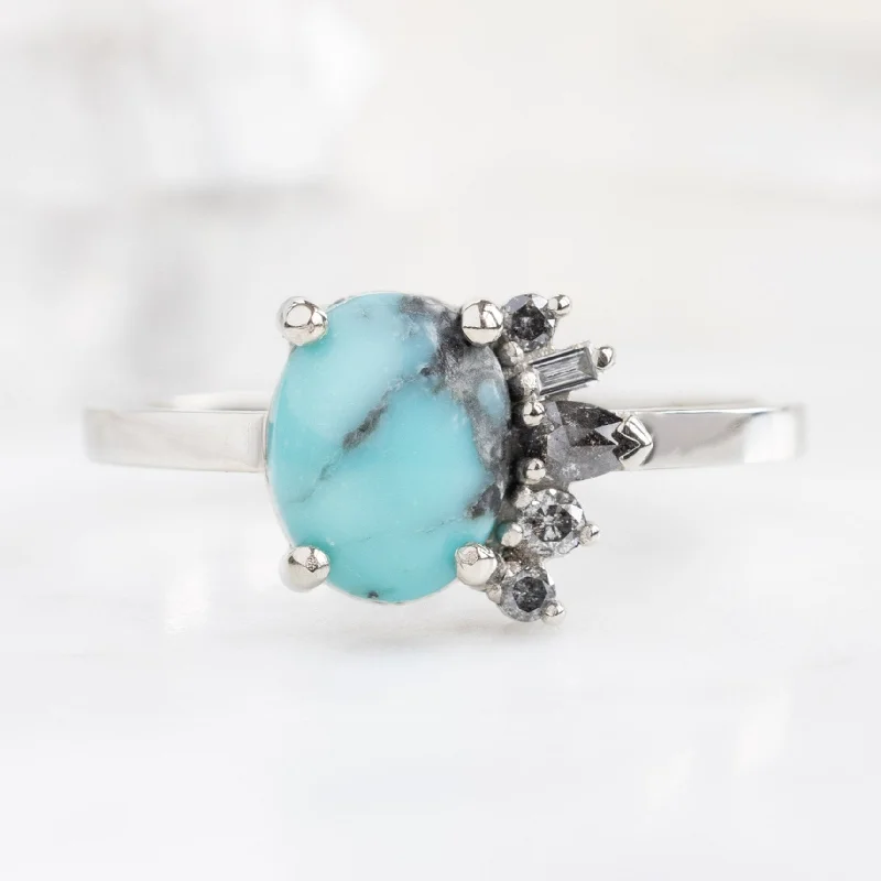 Light wood engagement rings-The Cluster Ring | 1.23ct Oval Turquoise in 14K White Gold