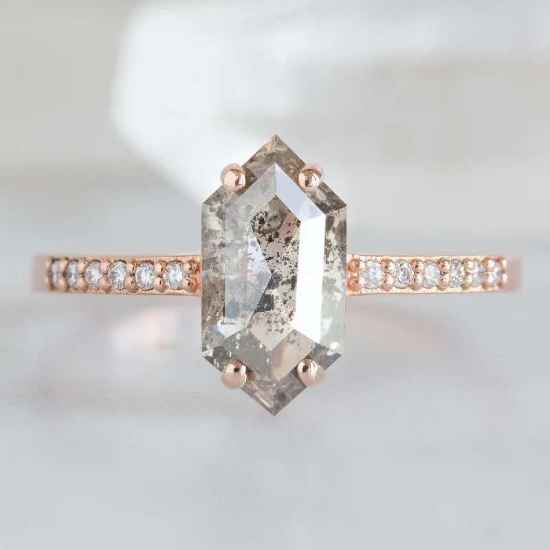 Sleek modern engagement rings-The Willow Ring | 1.37ct Hexagon Salt and Pepper Diamond in 14K Rose Gold