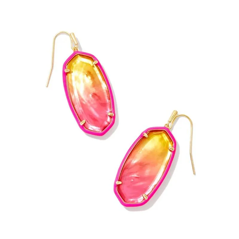 Broad hoop earrings-Kendra Scott | Elle Gold Enamel Framed Drop Earrings in Sunset Ombre Illusion