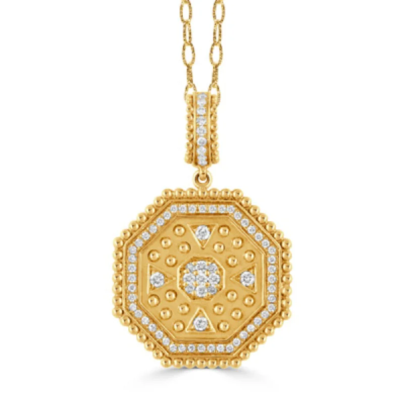 Subtle filigree necklaces-18k Byzantine Diamond Pendant Necklace