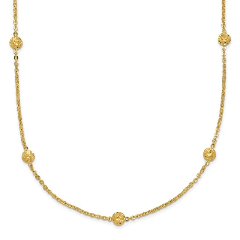 Quirky bead necklaces-Curata 3mm 14k Polished Diamond Cut Tiny Puffed Circles 15 station Necklace, 18"