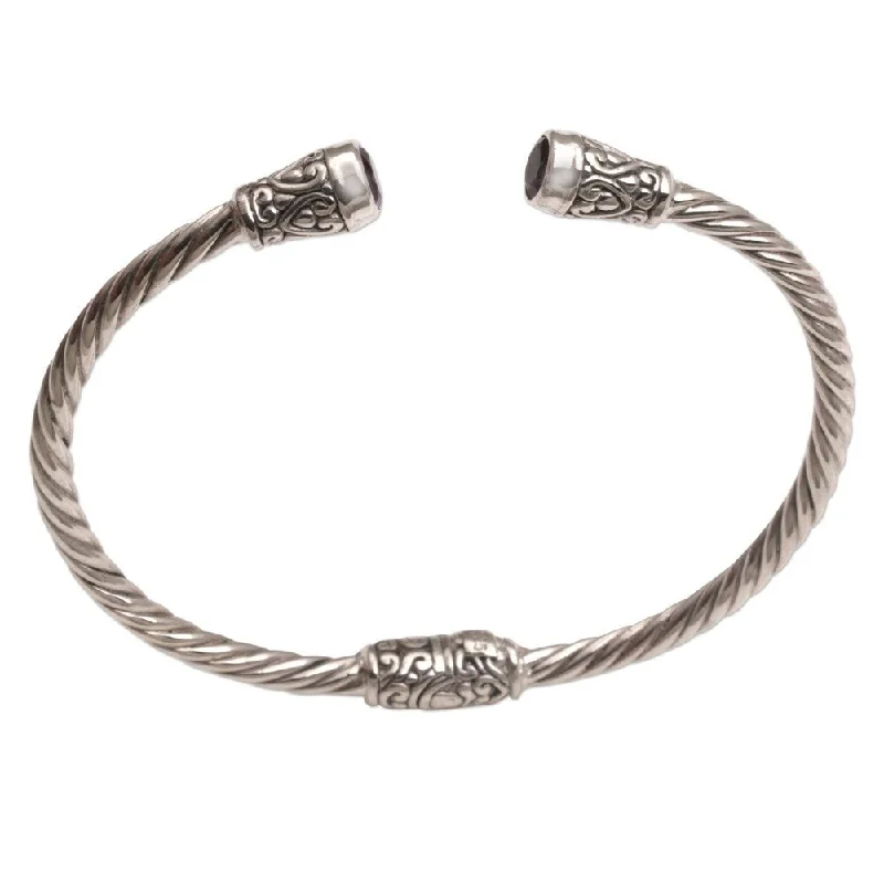 Braided silk bangles-NOVICA Handmade Sterling Silver Spiral Temple Amethyst Bracelet (Indonesia)