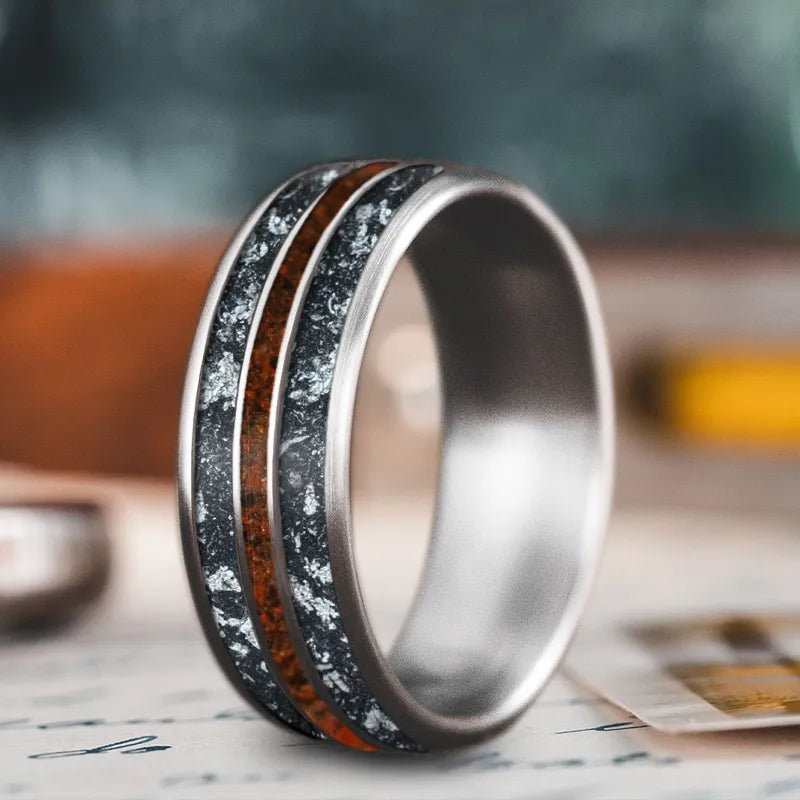 Silk cord rings-Custom Design - 3-Inlay Narrow Center Ring KtMU9n3tfXTnyhGM4NL3IAS8