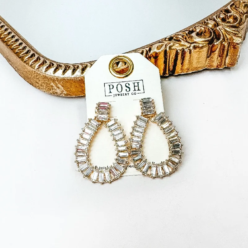 Old medallion earrings-Posh by Pink Panache | Gold Tone Rhinestone Teardrop Earrings