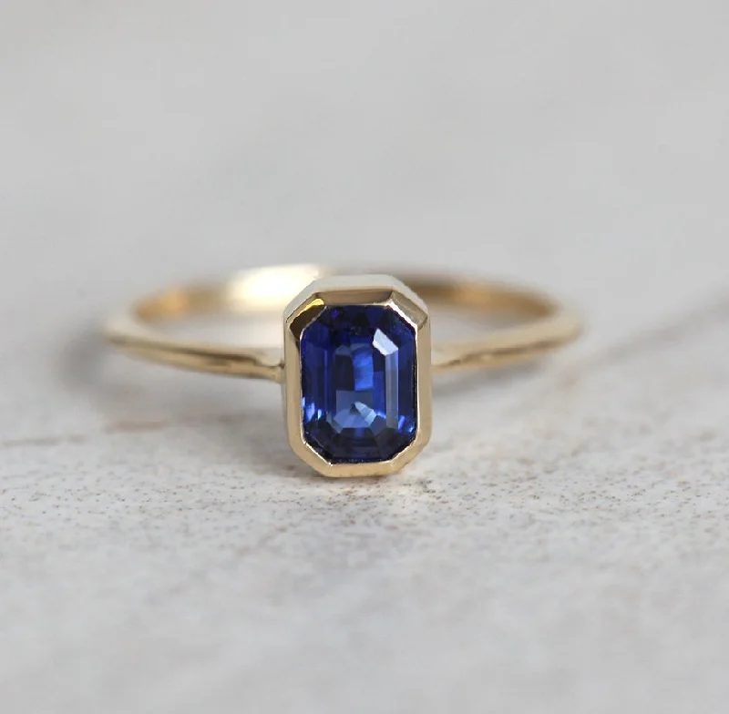 Wide geometric engagement rings-Gul Emerald Cut Sapphire Solitaire Ring