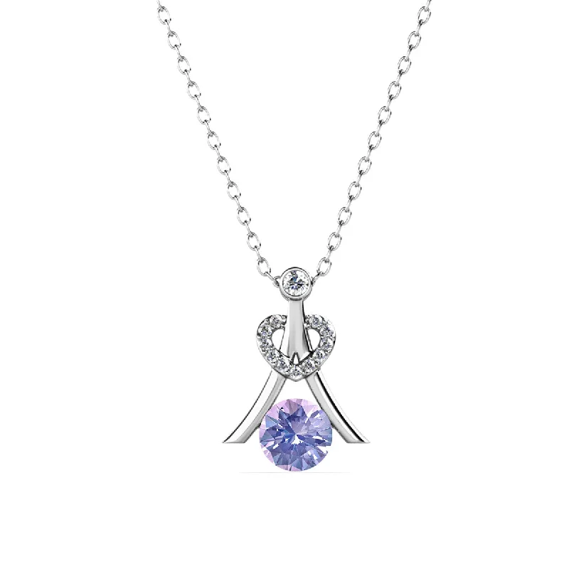 Bali style necklaces-Serenity June Birthstone Alexandrite Necklace 18k White Gold Plated Silver Necklace with Round Cut Swarovski Crystals