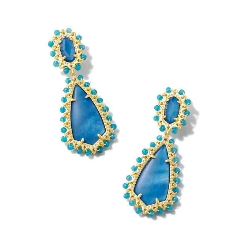 Playful pair earrings-Kendra Scott | Beaded Camry Gold Statement Earrings in Dark Blue Mix