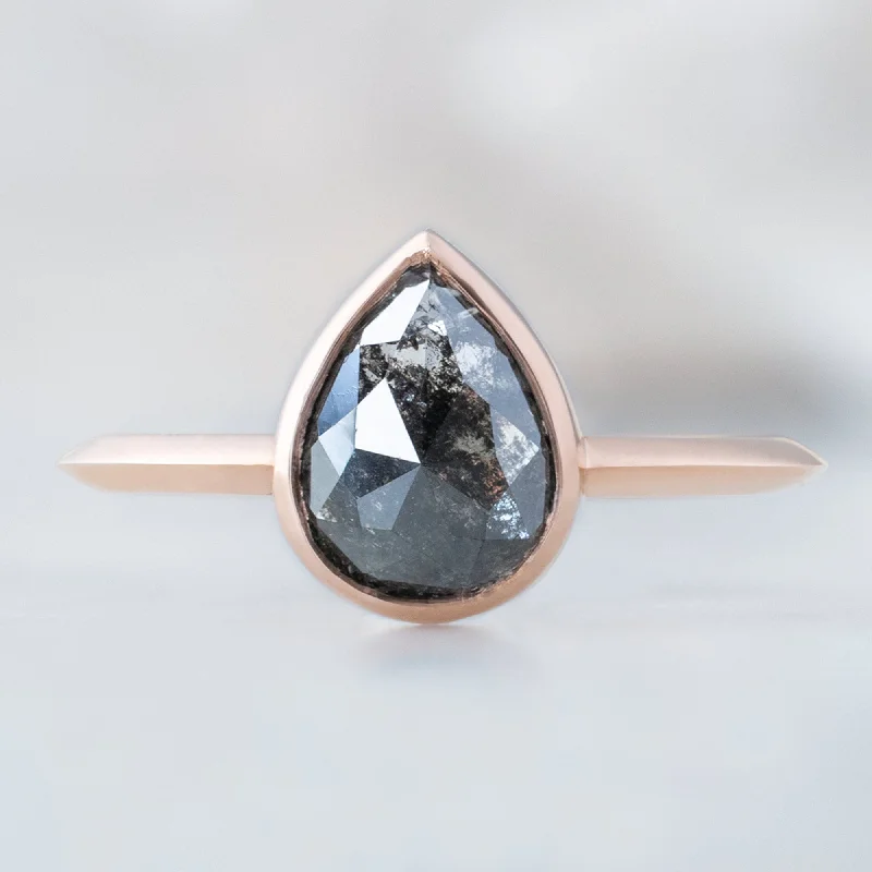 Open band engagement rings-The Hazel Ring | 1.68ct Rose Cut Black Diamond in 14K Rose Gold