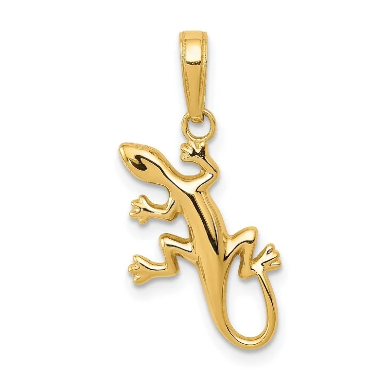 Braided cord necklaces-Curata 14k Yellow Gold 18" Polished Gecko Pendant Necklace