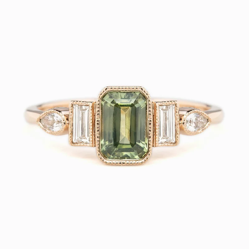 Multi-stone engagement rings-Edith Ring 1.32ct Light Green Montana Sapphire, 14K Rose Gold (One of a kind)