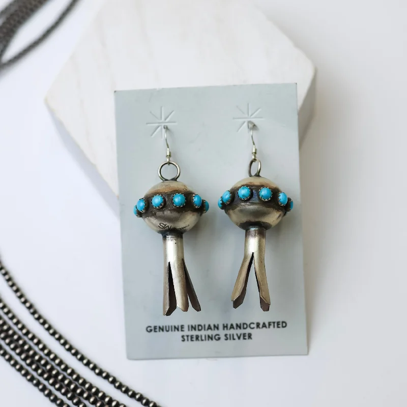 Fine bead earrings-Monica Smith | Navajo Handmade Etched Sterling Silver Blossom Earrings with Kingman Turquoise