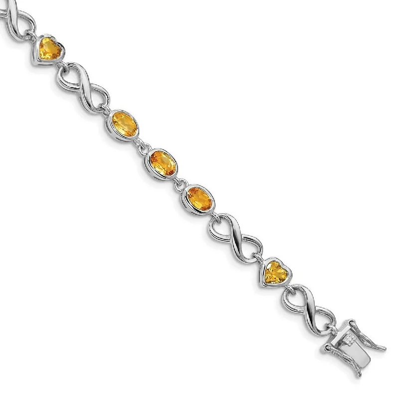 Solid chain bangles-Curata 925 Sterling Silver Polished Box Catch Closure Oval Love Heart Citrine Bracelet