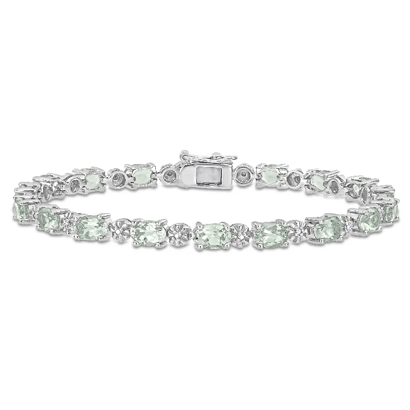 Sea bead bangles-Miadora Sterling Silver Green Amethyst and Diamond Accent Tennis Bracelet