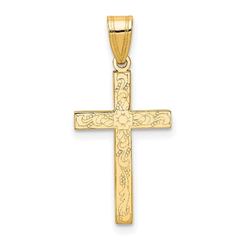 Clear crystal necklaces-Curata 14k Yellow Gold Solid Polished 18" Floral Cross Pendant Necklace - 18x12mm