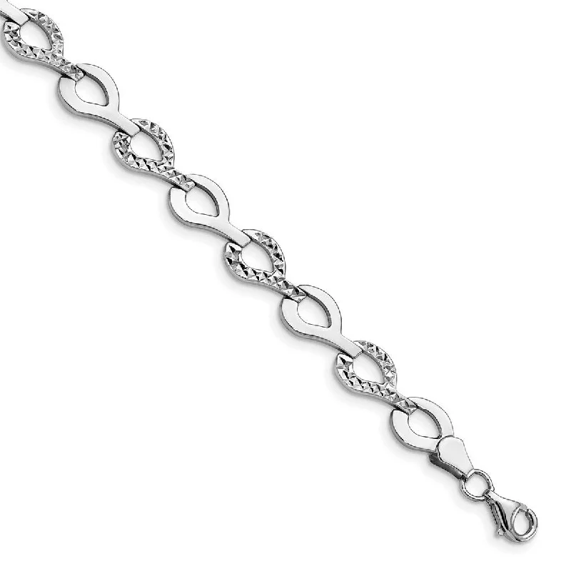 Linen cord bangles-Curata 10k White Gold Polished Textured Alternating Flat Link Bracelet 7.5 Inch