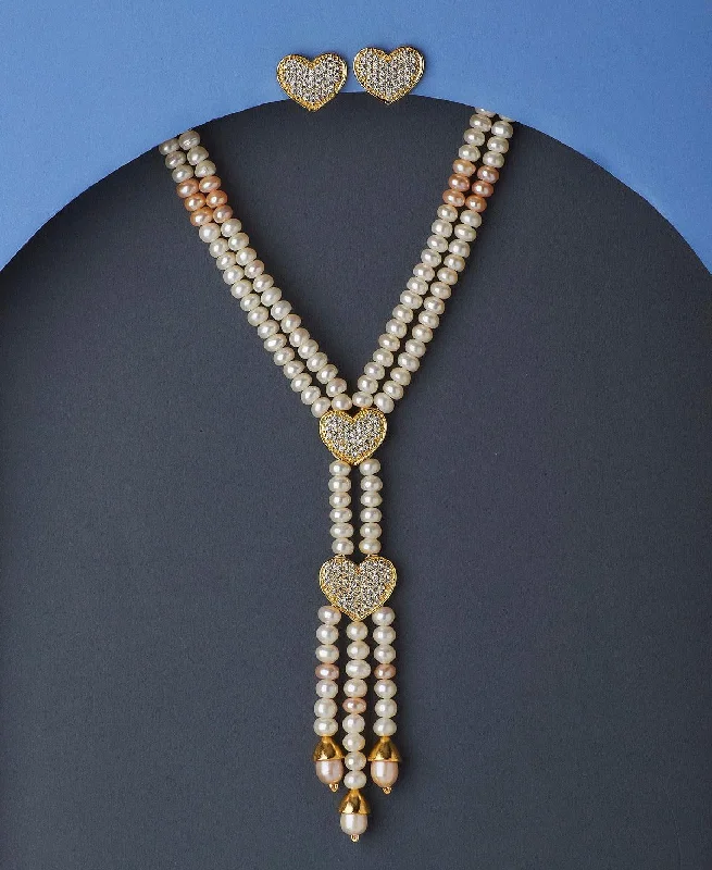 Soft silk necklaces-Heart Shaped Real Pearl Necklace Set