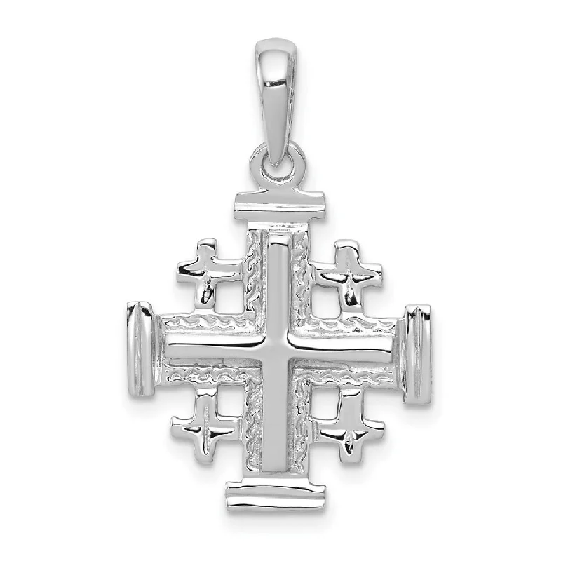 Agate stone necklaces-Curata 14k White Gold 18" Solid Polished Jerusalem Cross Pendant Necklace - 20x18mm