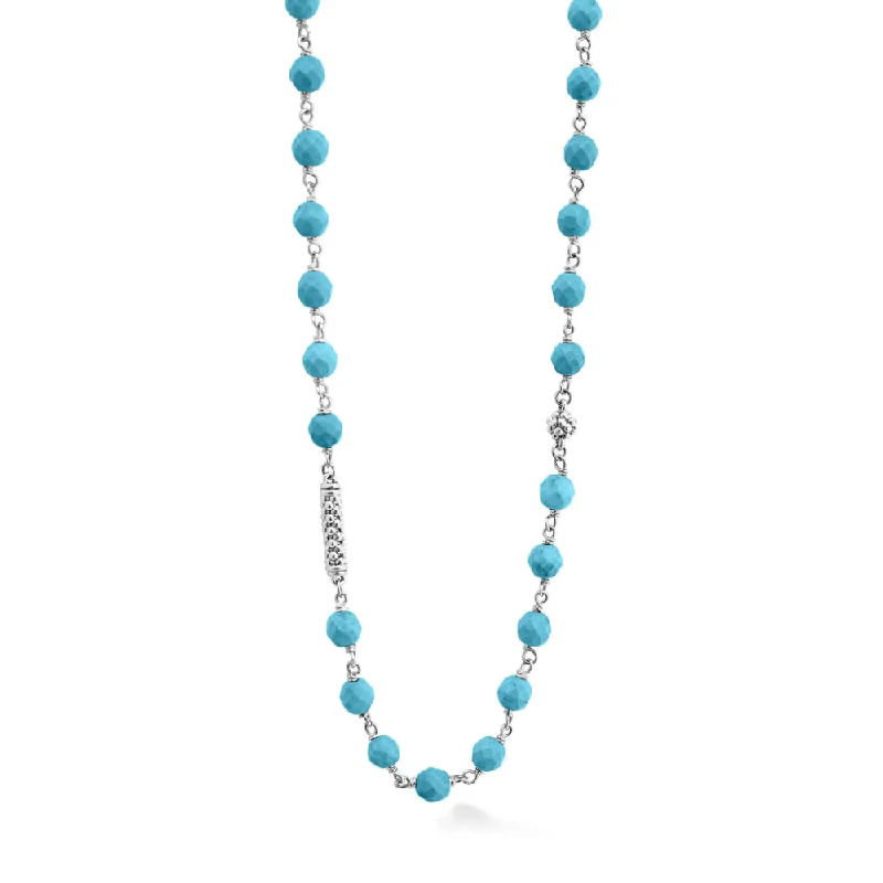 Oval shape necklaces-Lagos Caviar Icon Long Turquoise Beaded Necklace