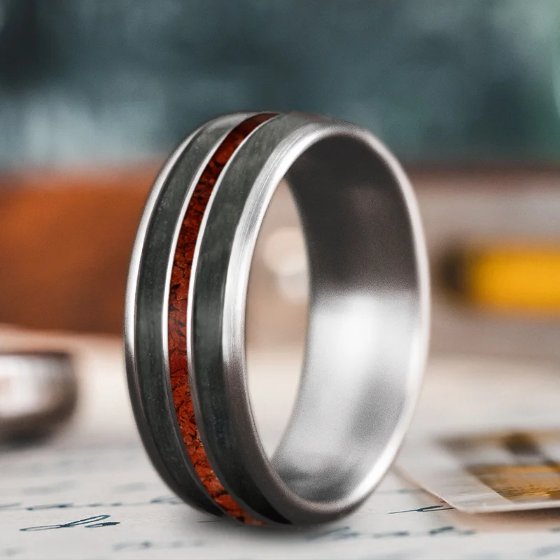 Sleek stone rings-Custom Design - 3-Inlay Narrow Center Ring fwktTKZElGmBPWqNrDxdp0lS