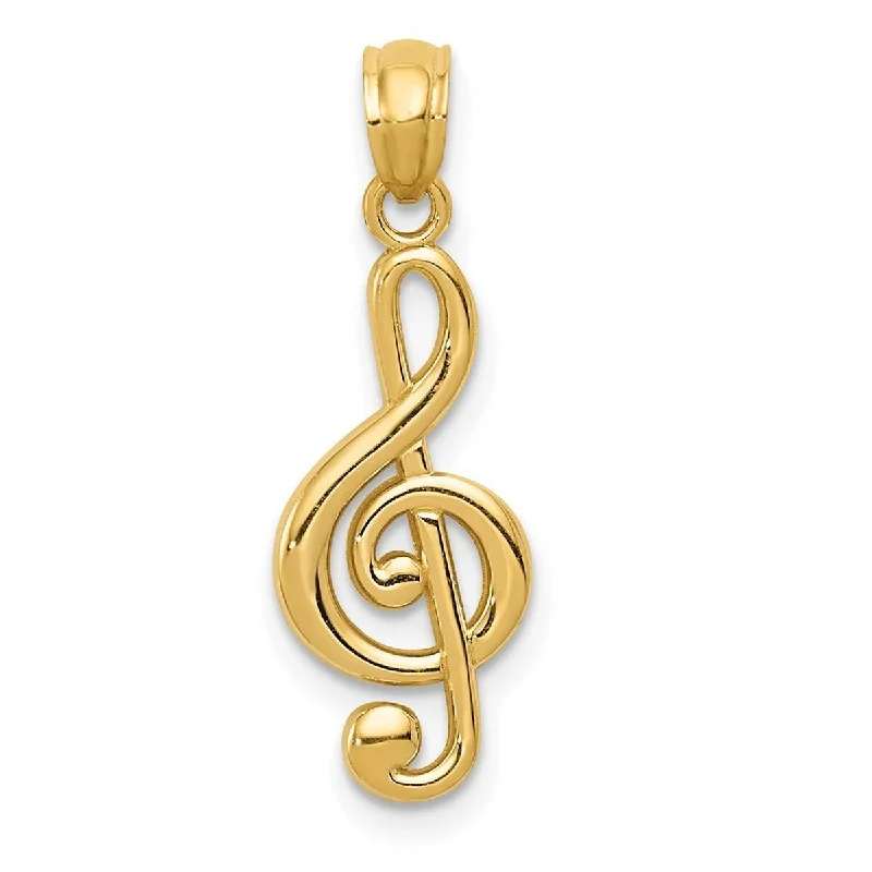 Patina bronze necklaces-Curata 14k Yellow Gold 18" 18x7.5mm Polished Treble Clef Music Note Necklace