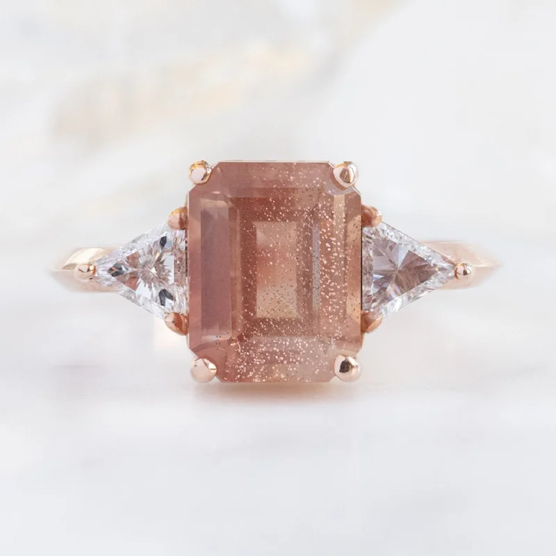 Layered shank engagement rings-The Jade Ring | 2.26ct Emerald Cut Sunstone in 14K Rose Gold