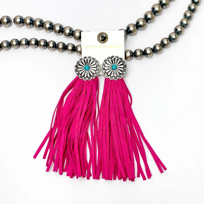 Clear star earrings-Rodeo Runway Tassel Earrings in Hot Pink