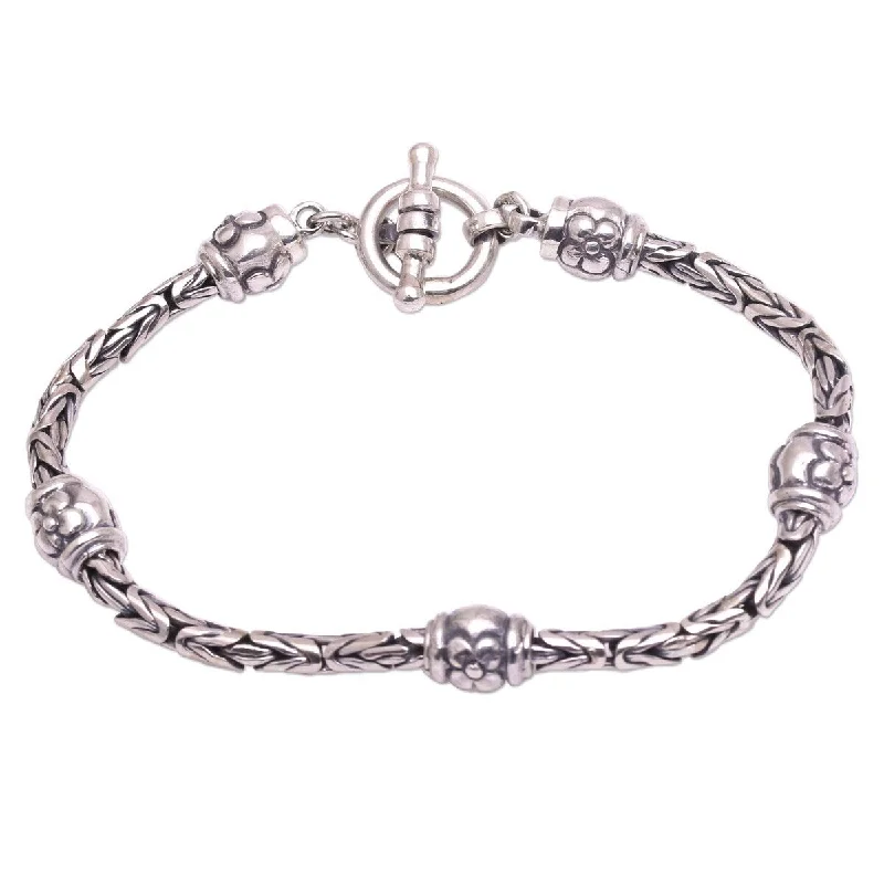 Subtle accent bangles-NOVICA Floral Borobudur, Sterling silver station bracelet