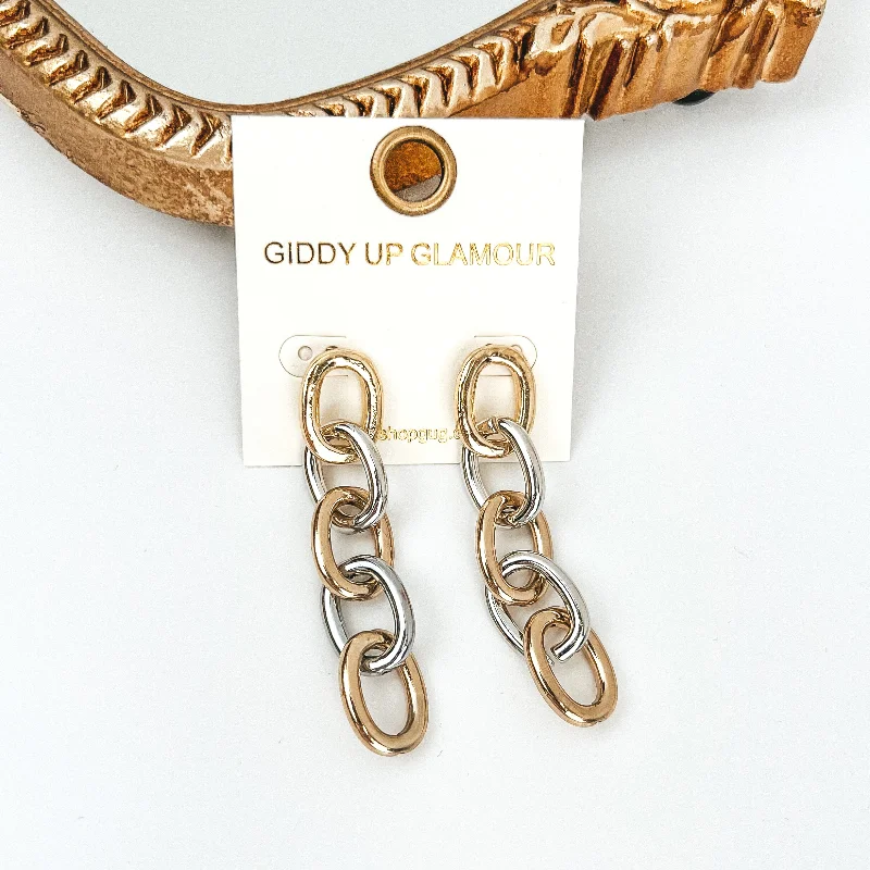 Classic flair earrings-Chain Link Drop Earrings in Gold Tone/Silver Tone