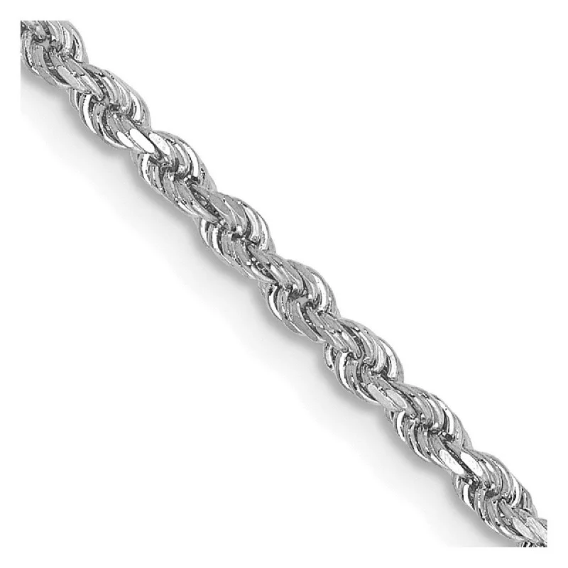 Coiled cord bangles-Curata 14k White Gold Solid 2mm Sparkle Cut Rope Chain Bracelet Lobster Claw