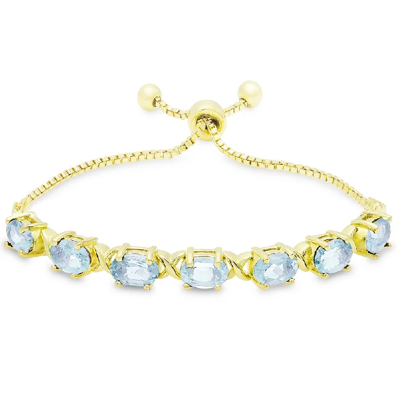 Solid chain bangles-Dolce Giavonna Gold Overlay Oval Blue Topaz XO Link Adjustable Slider Bracelet