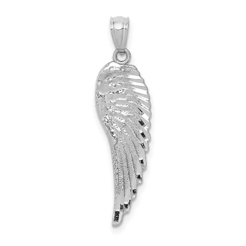 Bold art necklaces-Curata 14k White Gold 18" 32mm Textured Angel Wing Necklace