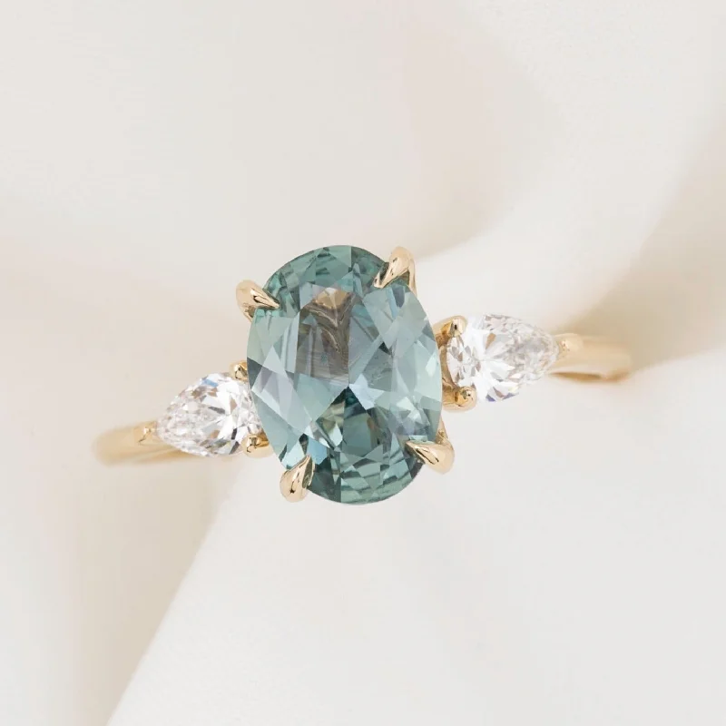 Round diamond engagement rings-Claire Ring 1.85ct Light Blue Green Montana Sapphire, 14k Yellow Gold (One of a kind)