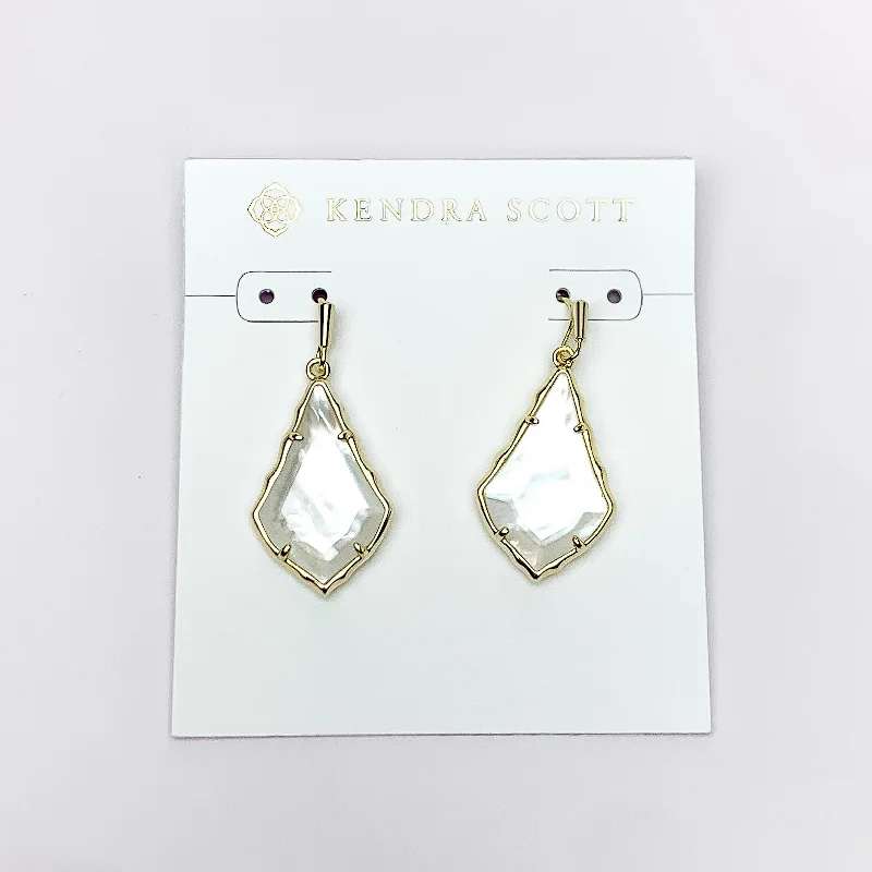 Topaz earrings-Kendra Scott | Small Faceted Alex Gold Drop Earrings in Ivory Illusion