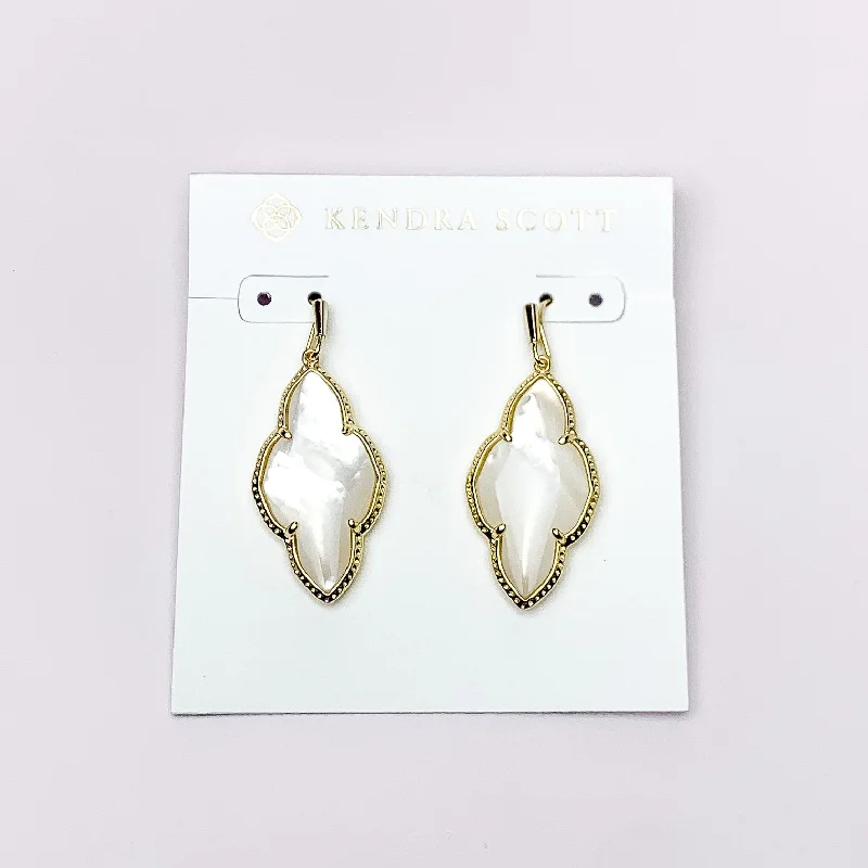 Textured disc earrings-Kendra Scott | Abbie Gold Drop Earrings in Ivory Mother of Pearl