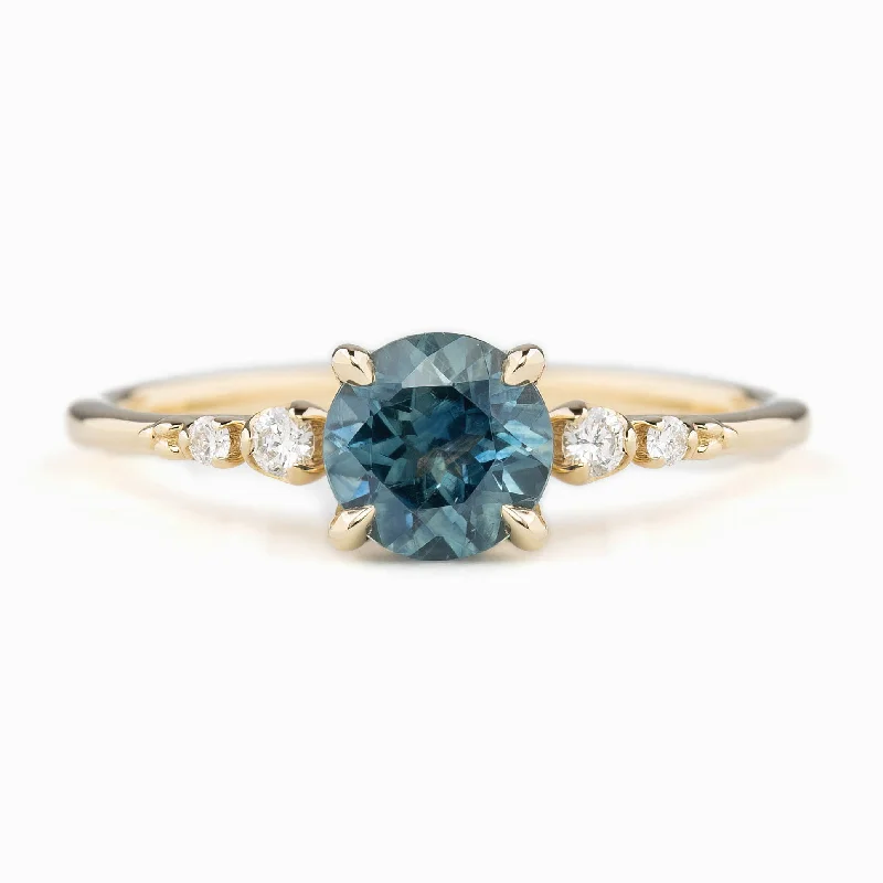 Topaz stone engagement rings-Estel Fleur Four Prongs Ring, 1.15ct Parti Blue Green Montana Sapphire, 14K Yellow Gold (One of a kind)