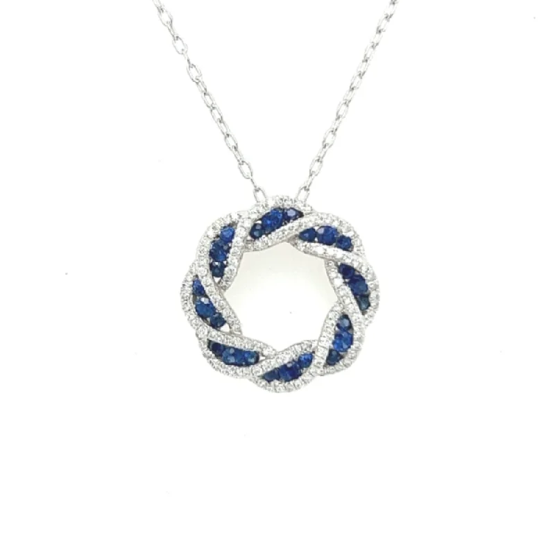 Polished bead necklaces-18k Sapphire and Diamond Twist Pendant Necklace