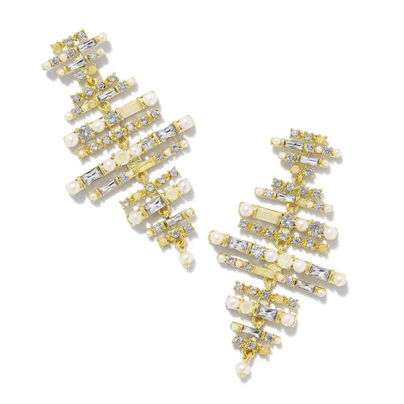 Sleek stud earrings-Kendra Scott | Madelyn Statement Gold Earrings in White Mix