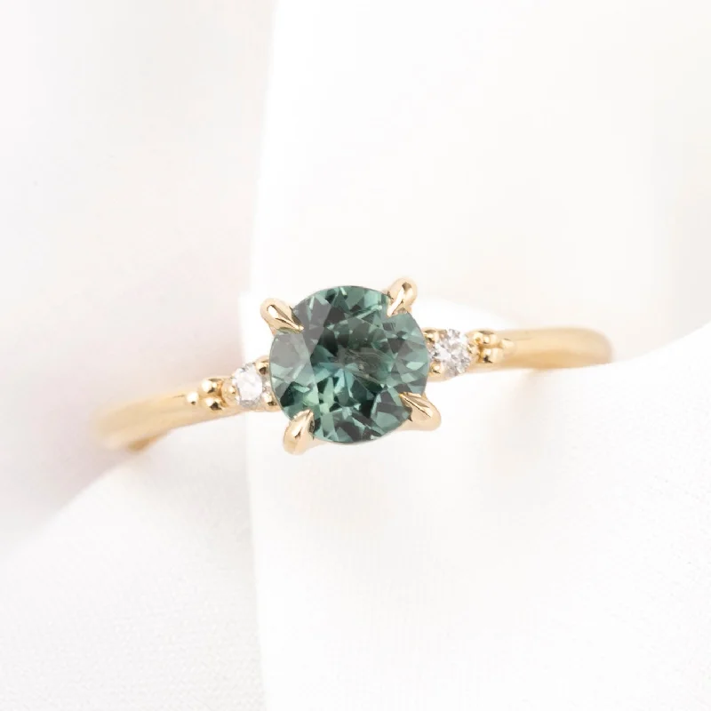 Handcrafted engagement rings-Estel Ring Blue Green Montana Sapphire, 14k Yellow Gold (One of a kind)