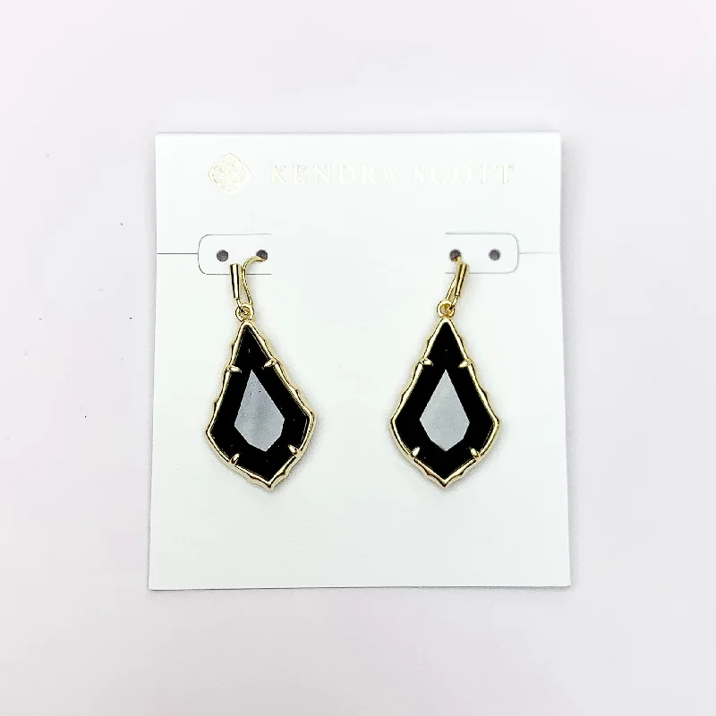 Rose motif earrings-Kendra Scott | Small Faceted Alex Gold Drop Earrings in Black Opaque Glass