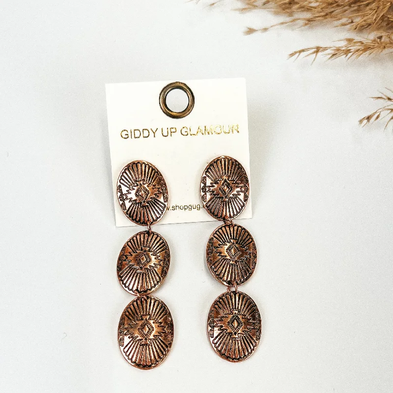 Soft clay earrings-Western Design Concho Drop Earrings in Copper Tone