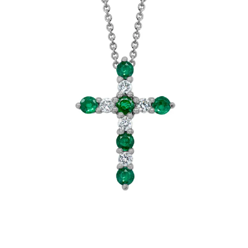 Stellar star necklaces-14k Emerald and Diamond Cross Pendant Necklace