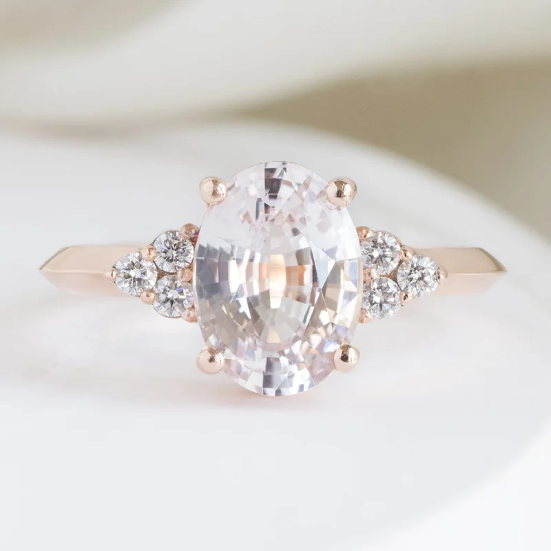 Topaz gem engagement rings-The Ivy Luxe | 2.12ct Oval Peach Sapphire in 18K Rose Gold